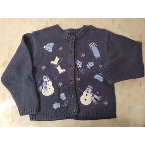 Girl's Sonoma Sweater Navy Blue Snowman Applique Size 5